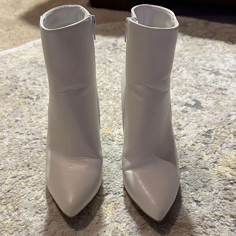 Sugar White Ankle Booties 4” Block heel